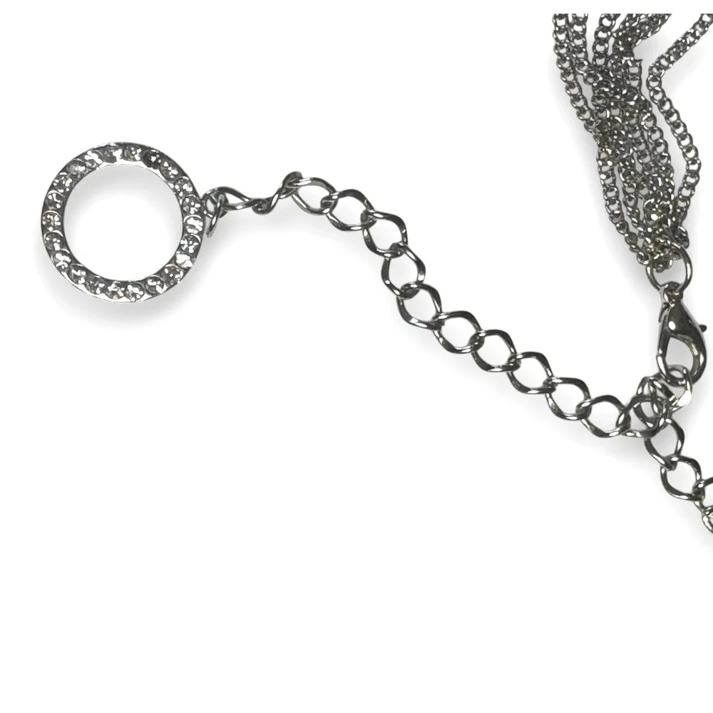 Vintage 90s Multi-Layer Silver Chain Belt Rhinestone O-Rings Adjustable 48 Inch - Picture 4 of 5